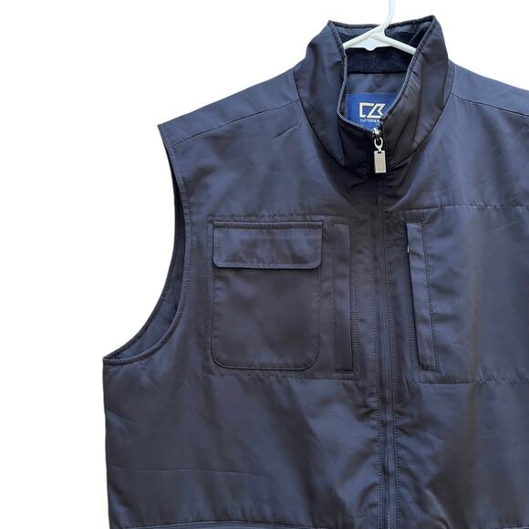 Cutter & Buck Black Utility Vest Multiple Pockets Full Zip Men's Size Large - Picture 2 of 8